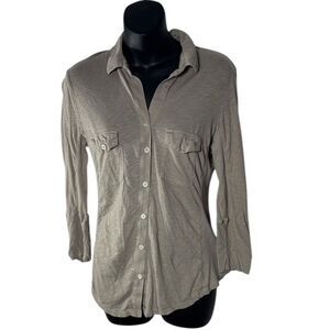Standard James perse women’s 3/L beige long sleeve top button up ribbed